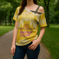 Personalised Anastasis College Cross Shoulder Shirt Tonga Ngatu Pattern - Polynesian Pride