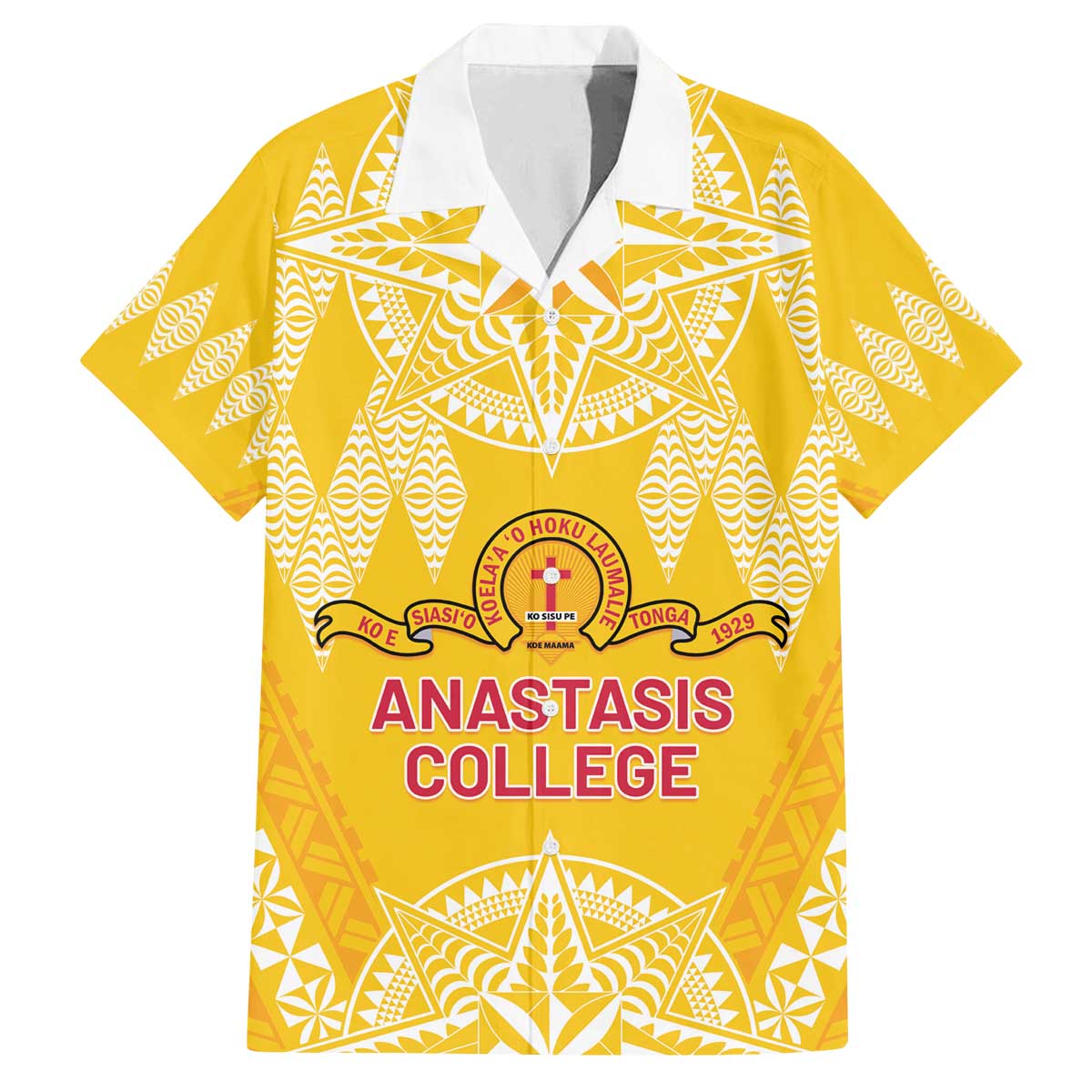 Personalised Anastasis College Family Matching Off The Shoulder Long Sleeve Dress and Hawaiian Shirt Tonga Ngatu Pattern - Polynesian Pride