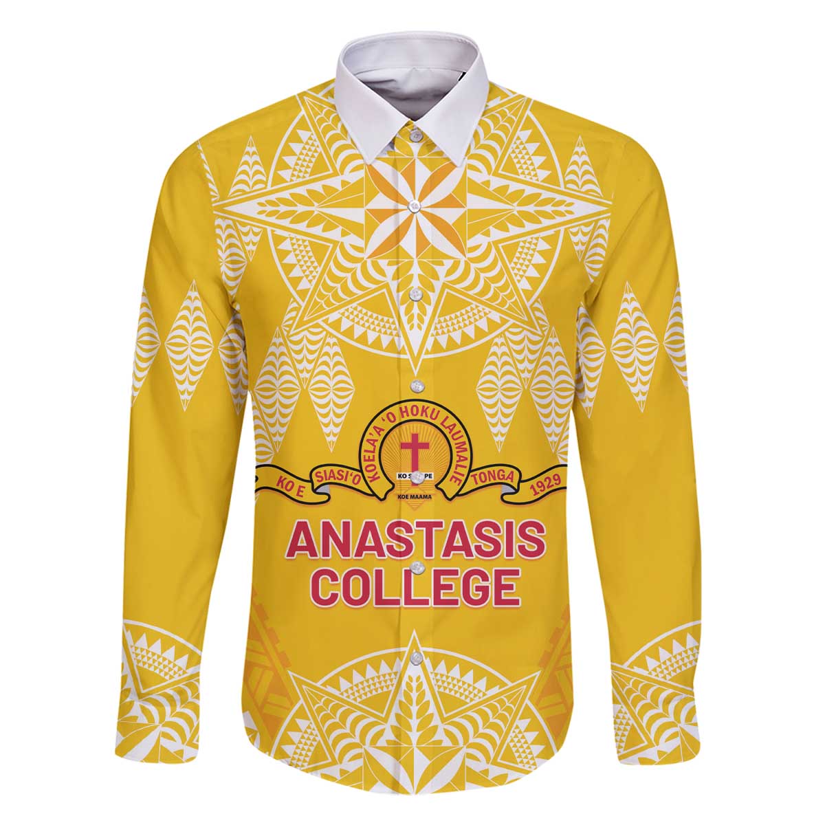 Personalised Anastasis College Family Matching Off The Shoulder Long Sleeve Dress and Hawaiian Shirt Tonga Ngatu Pattern - Polynesian Pride