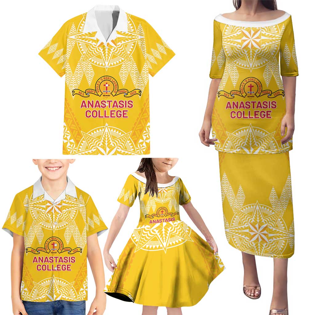 Personalised Anastasis College Family Matching Puletasi and Hawaiian Shirt Tonga Ngatu Pattern - Polynesian Pride