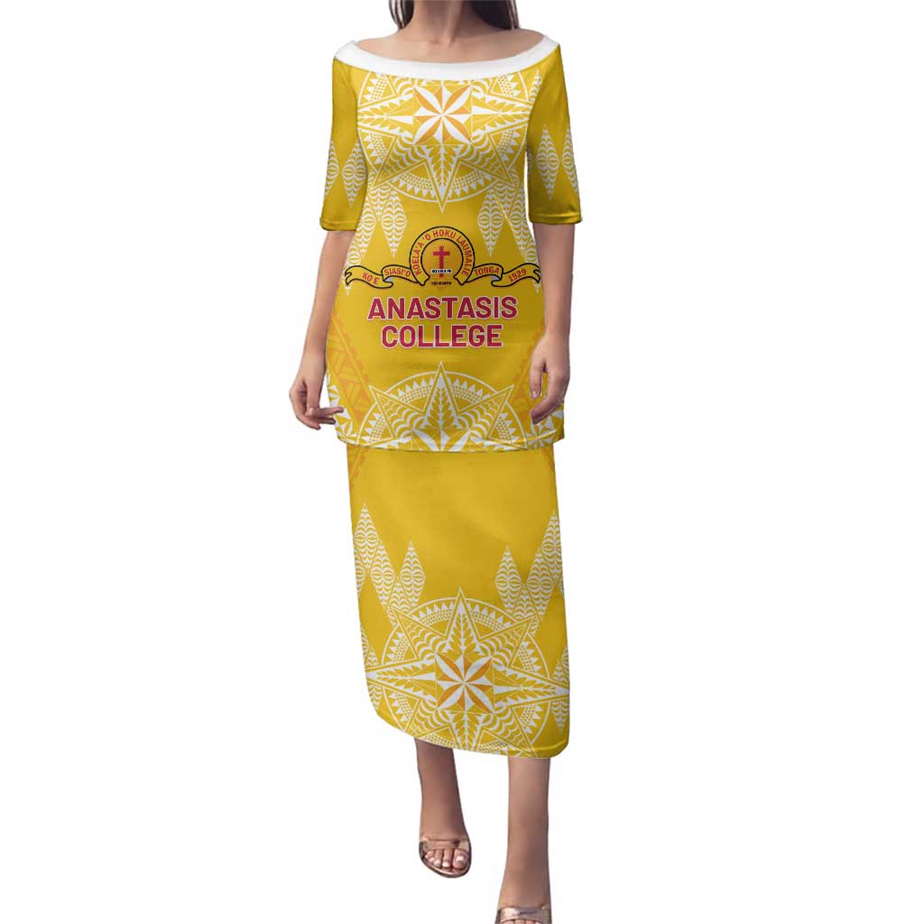 Personalised Anastasis College Family Matching Puletasi and Hawaiian Shirt Tonga Ngatu Pattern - Polynesian Pride