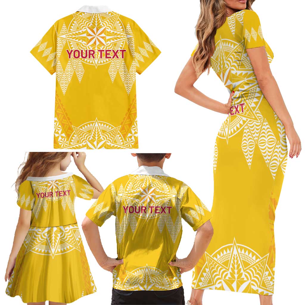 Personalised Anastasis College Family Matching Short Sleeve Bodycon Dress and Hawaiian Shirt Tonga Ngatu Pattern - Polynesian Pride