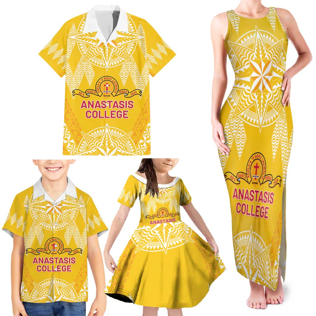 Personalised Anastasis College Family Matching Tank Maxi Dress and Hawaiian Shirt Tonga Ngatu Pattern - Polynesian Pride
