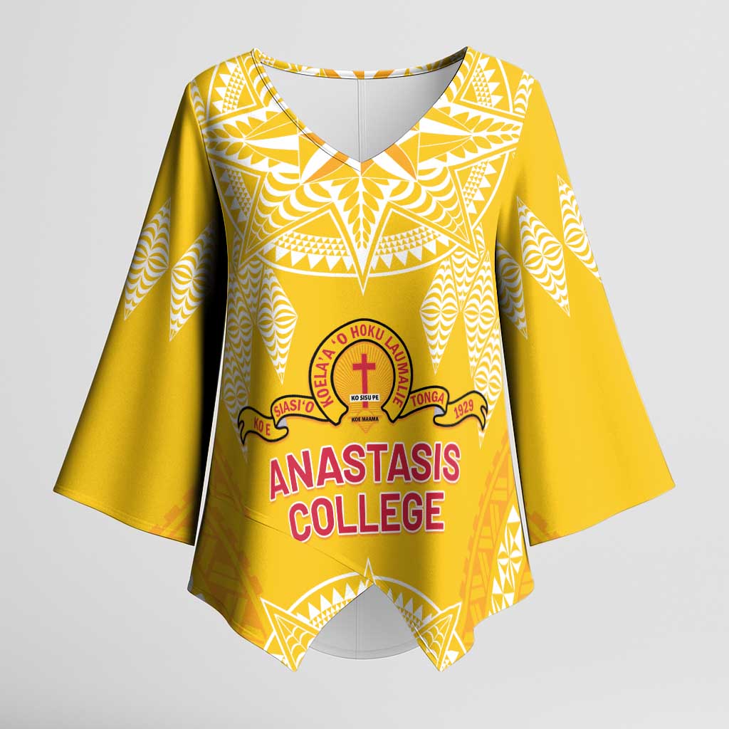 Personalised Anastasis College Kimono Sleeve Blouse Tonga Ngatu Pattern LT05 Female Yellow - Polynesian Pride