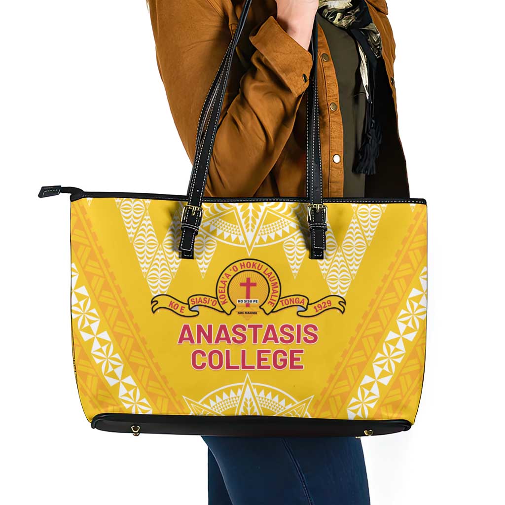 Anastasis College Leather Tote Bag Tonga Ngatu Pattern - Polynesian Pride