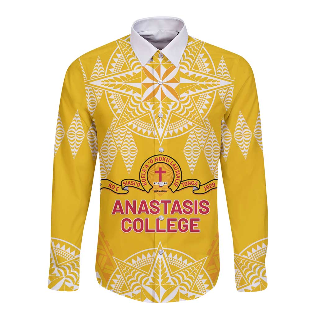 Personalised Anastasis College Long Sleeve Button Shirt Tonga Ngatu Pattern - Polynesian Pride
