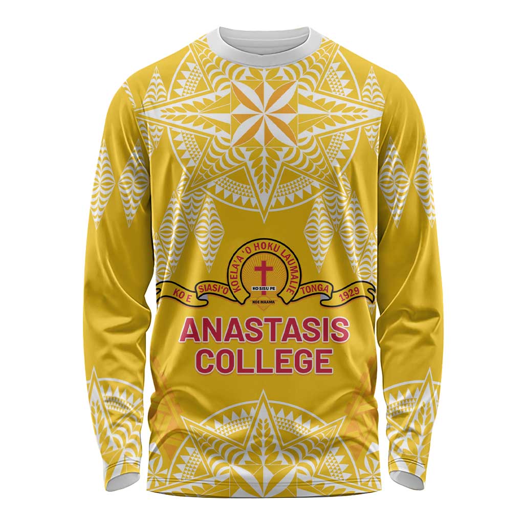 Personalised Anastasis College Long Sleeve Shirt Tonga Ngatu Pattern - Polynesian Pride