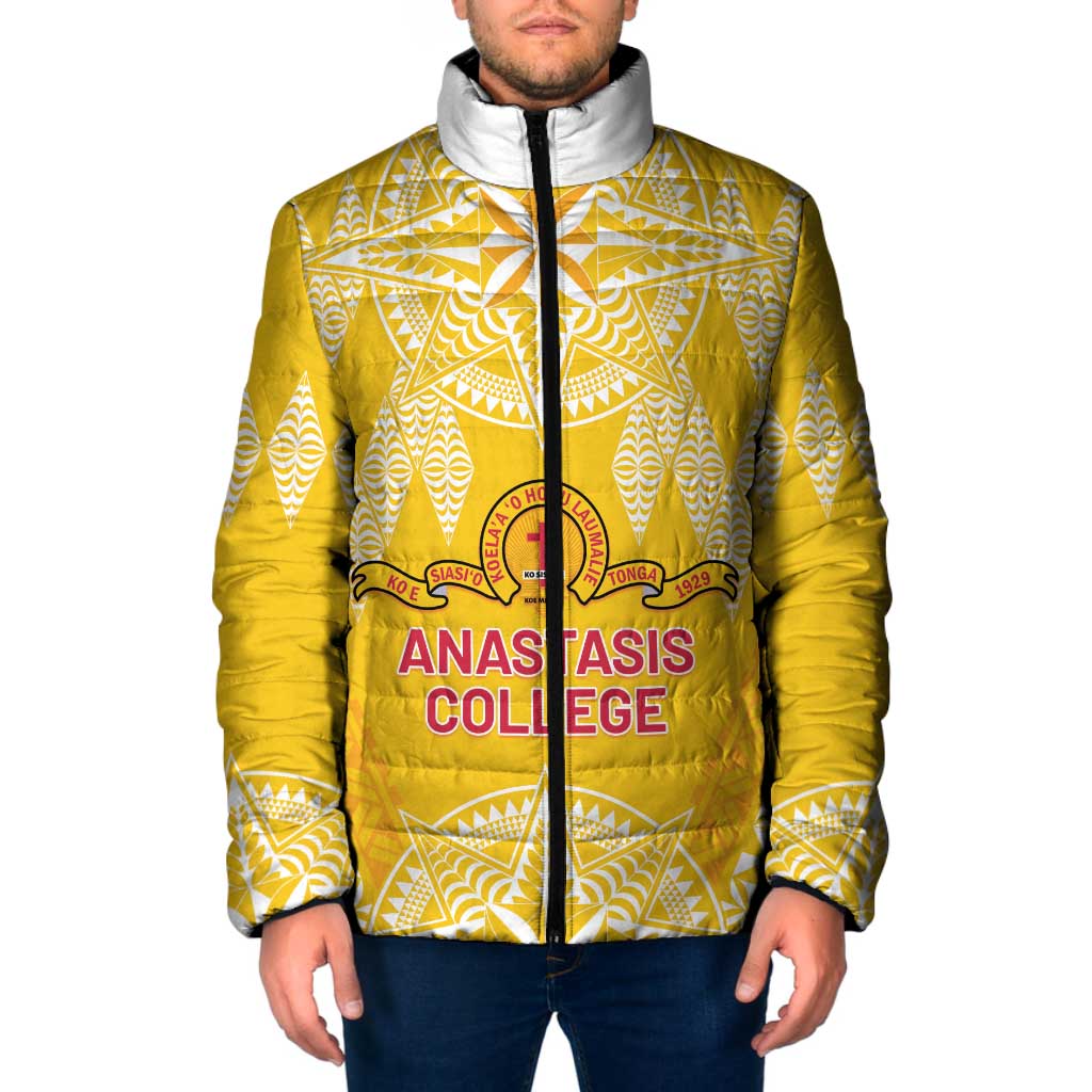 Personalised Anastasis College Padded Jacket Tonga Ngatu Pattern - Polynesian Pride