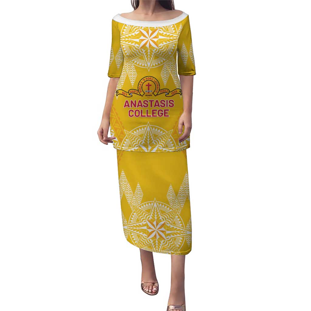 Personalised Anastasis College Puletasi Tonga Ngatu Pattern - Polynesian Pride