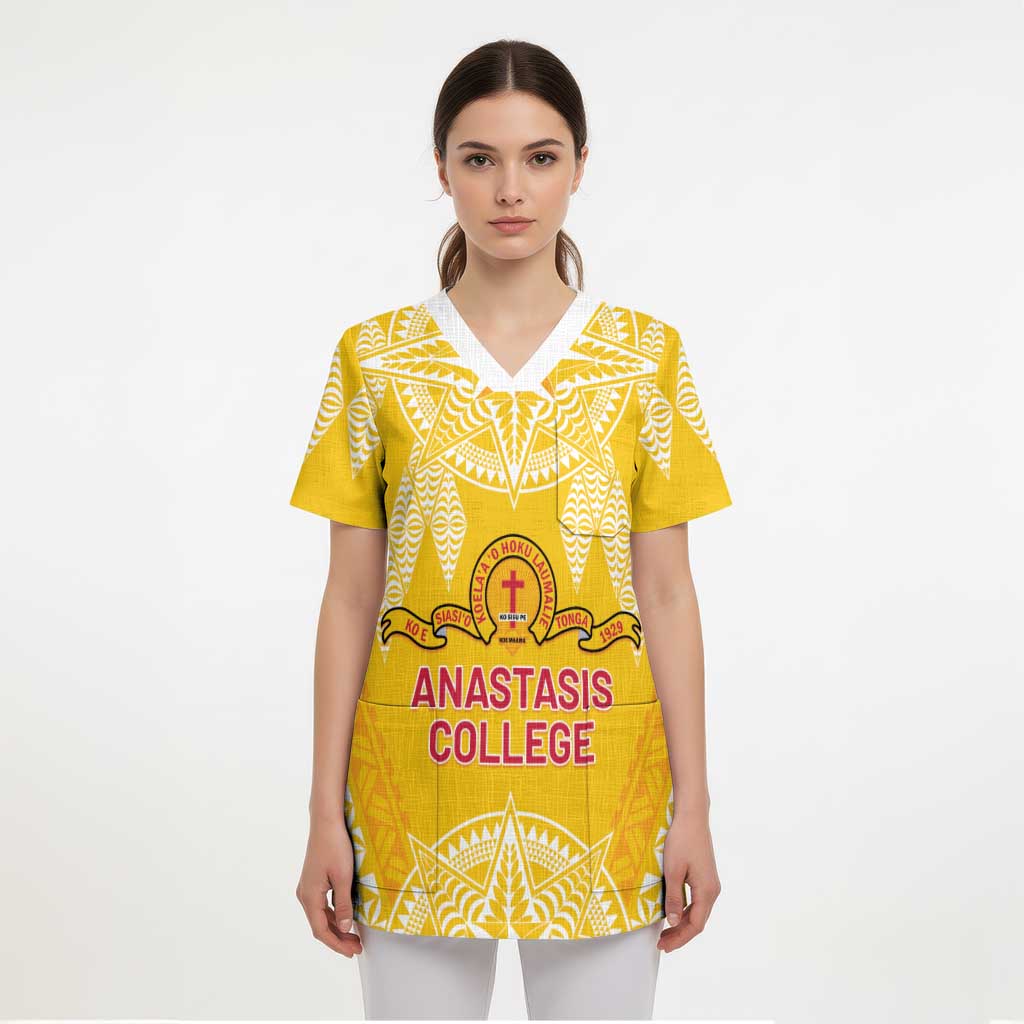 Personalised Anastasis College Scrub Top Tonga Ngatu Pattern LT05 - Polynesian Pride
