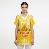 Personalised Anastasis College Scrub Top Tonga Ngatu Pattern LT05 - Polynesian Pride