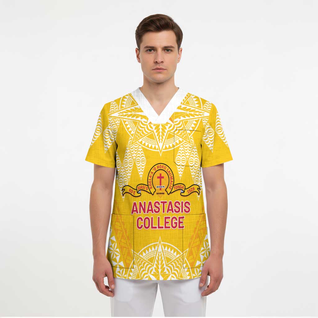 Personalised Anastasis College Scrub Top Tonga Ngatu Pattern LT05 - Polynesian Pride