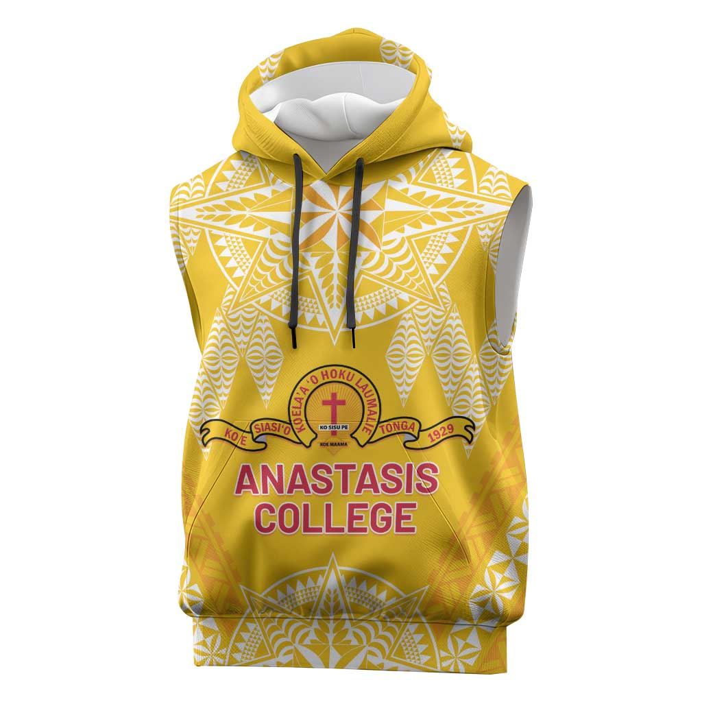 Personalised Anastasis College Sleeveless Hoodie Tonga Ngatu Pattern - Polynesian Pride