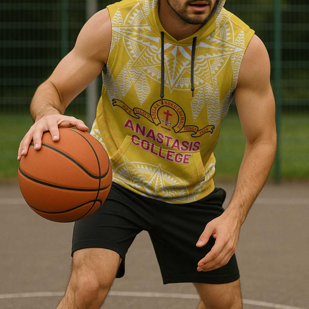 Personalised Anastasis College Sleeveless Hoodie Tonga Ngatu Pattern - Polynesian Pride