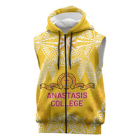 Personalised Anastasis College Sleeveless Zip Hoodie Tonga Ngatu Pattern LT05 Yellow - Polynesian Pride