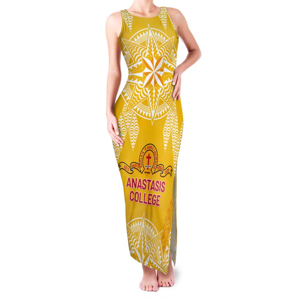 Personalised Anastasis College Tank Maxi Dress Tonga Ngatu Pattern - Polynesian Pride