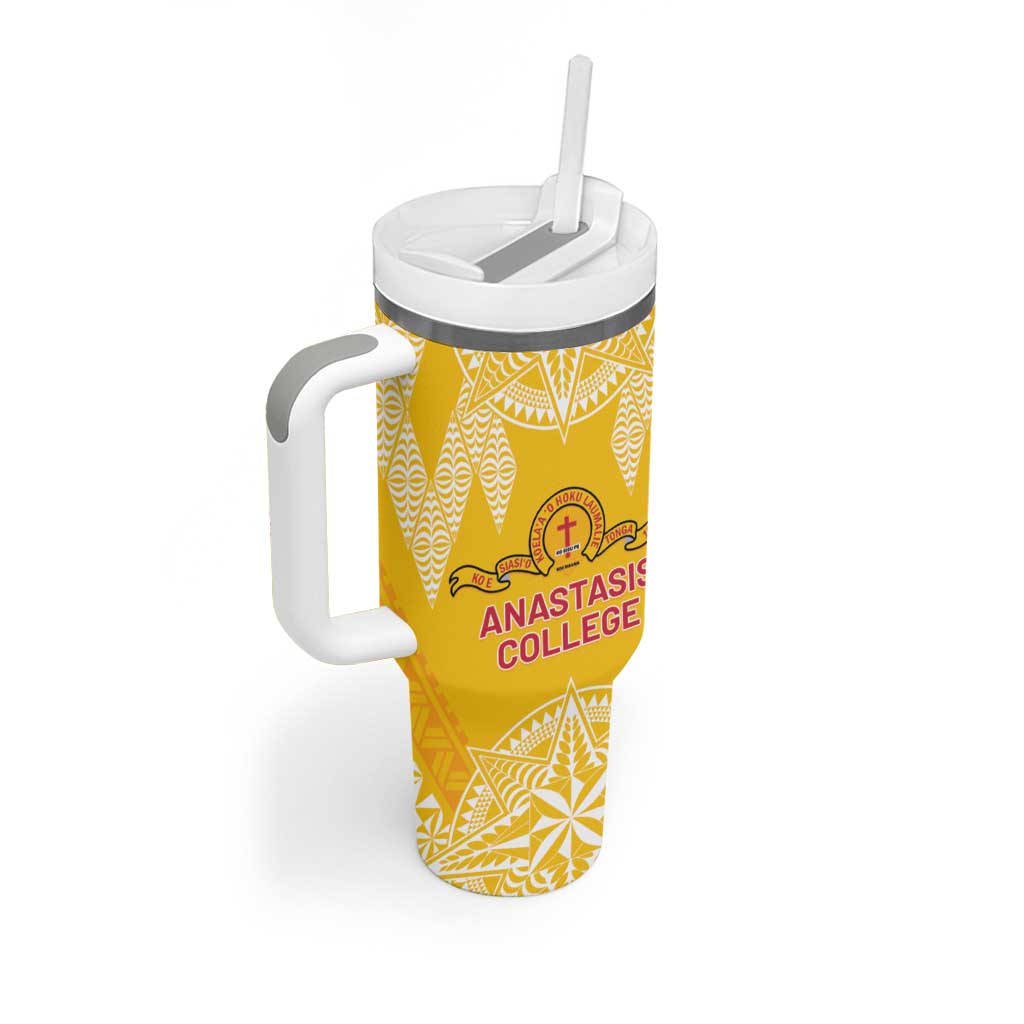 Personalised Anastasis College Tumbler With Handle Tonga Ngatu Pattern - Polynesian Pride