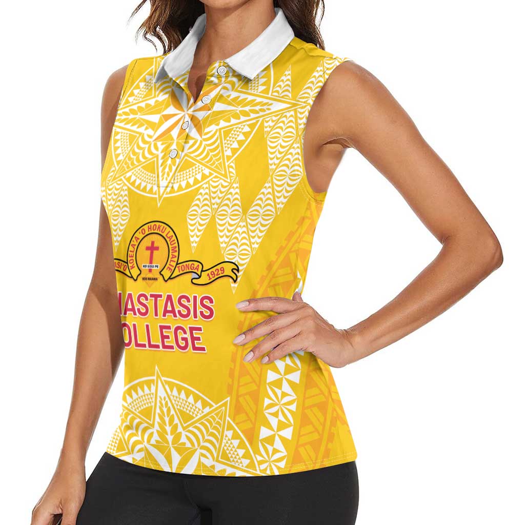 Personalised Anastasis College Women Sleeveless Polo Shirt Tonga Ngatu Pattern - Polynesian Pride