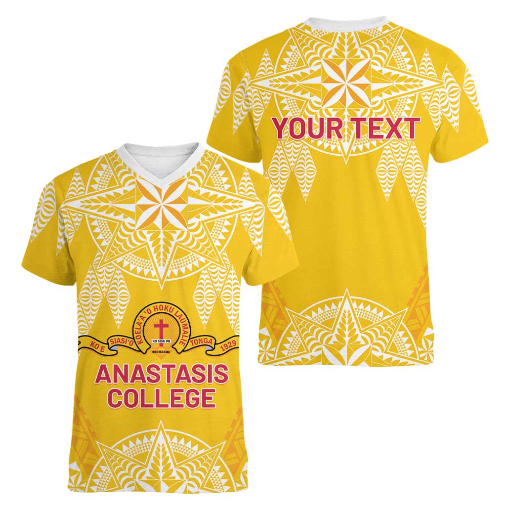 Personalised Anastasis College Women V-Neck T-Shirt Tonga Ngatu Pattern LT05 - Polynesian Pride