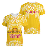 Personalised Anastasis College Women V-Neck T-Shirt Tonga Ngatu Pattern LT05 - Polynesian Pride
