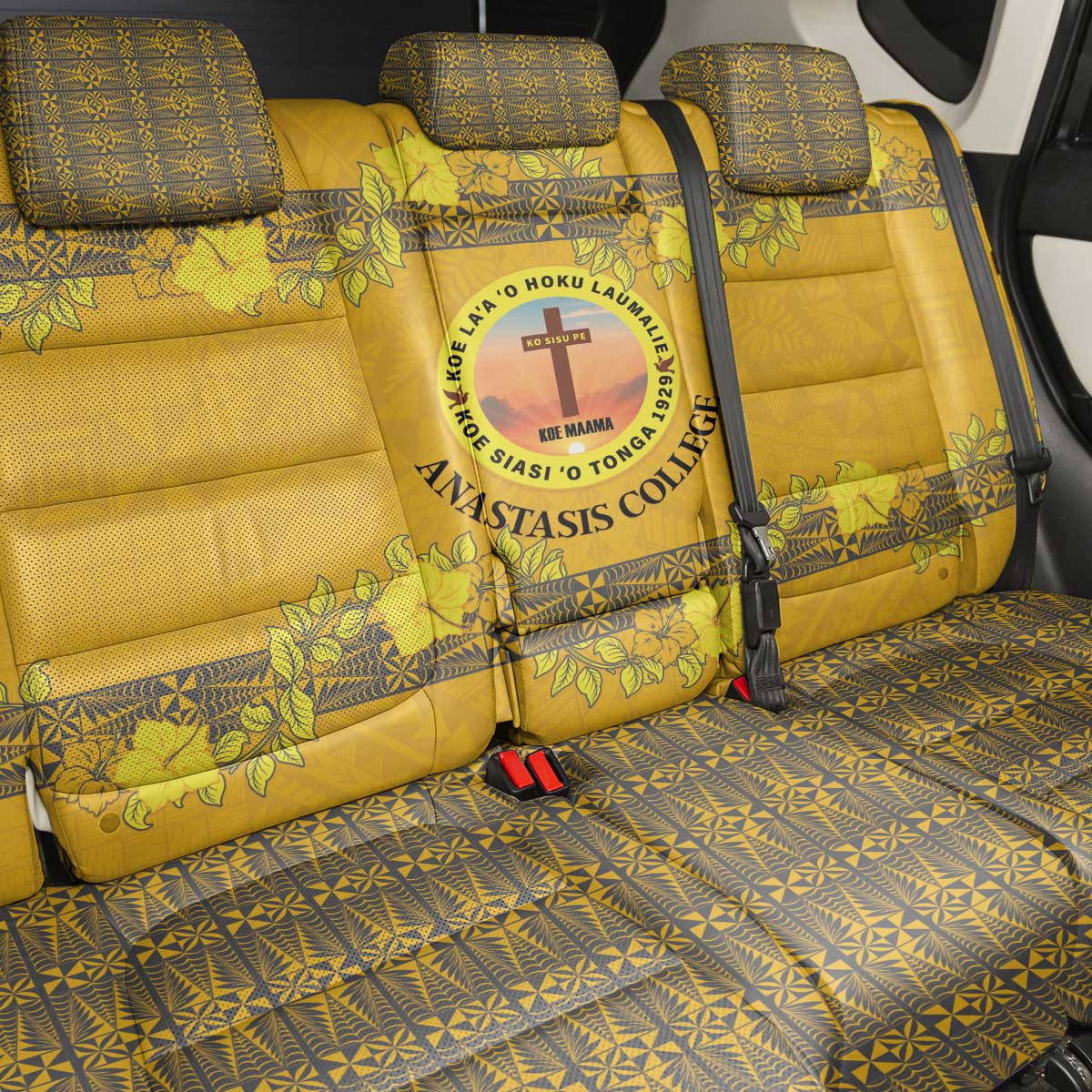 Tonga Anastasis College Back Car Seat Cover Tongan Ngatu Kupesi Pattern - Polynesian Pride