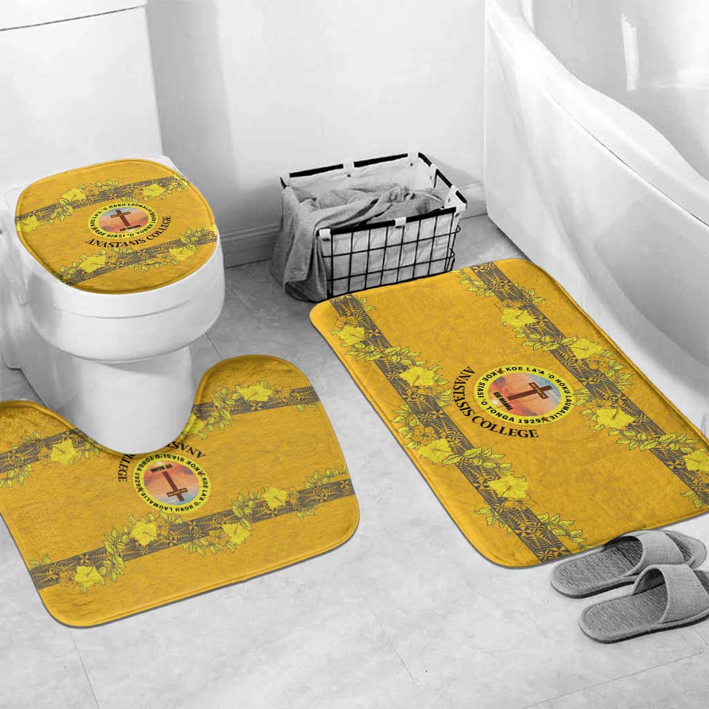 Tonga Anastasis College Bathroom Set Tongan Ngatu Kupesi Pattern LT05 Mat Set Only (3 pcs) One Size Yellow - Polynesian Pride