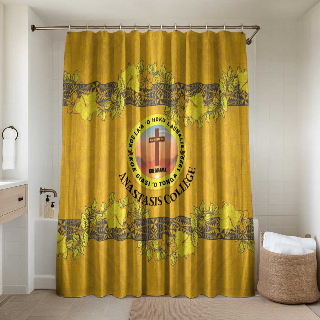 Tonga Anastasis College Bathroom Set Tongan Ngatu Kupesi Pattern LT05 Shower Curtain Only Yellow - Polynesian Pride