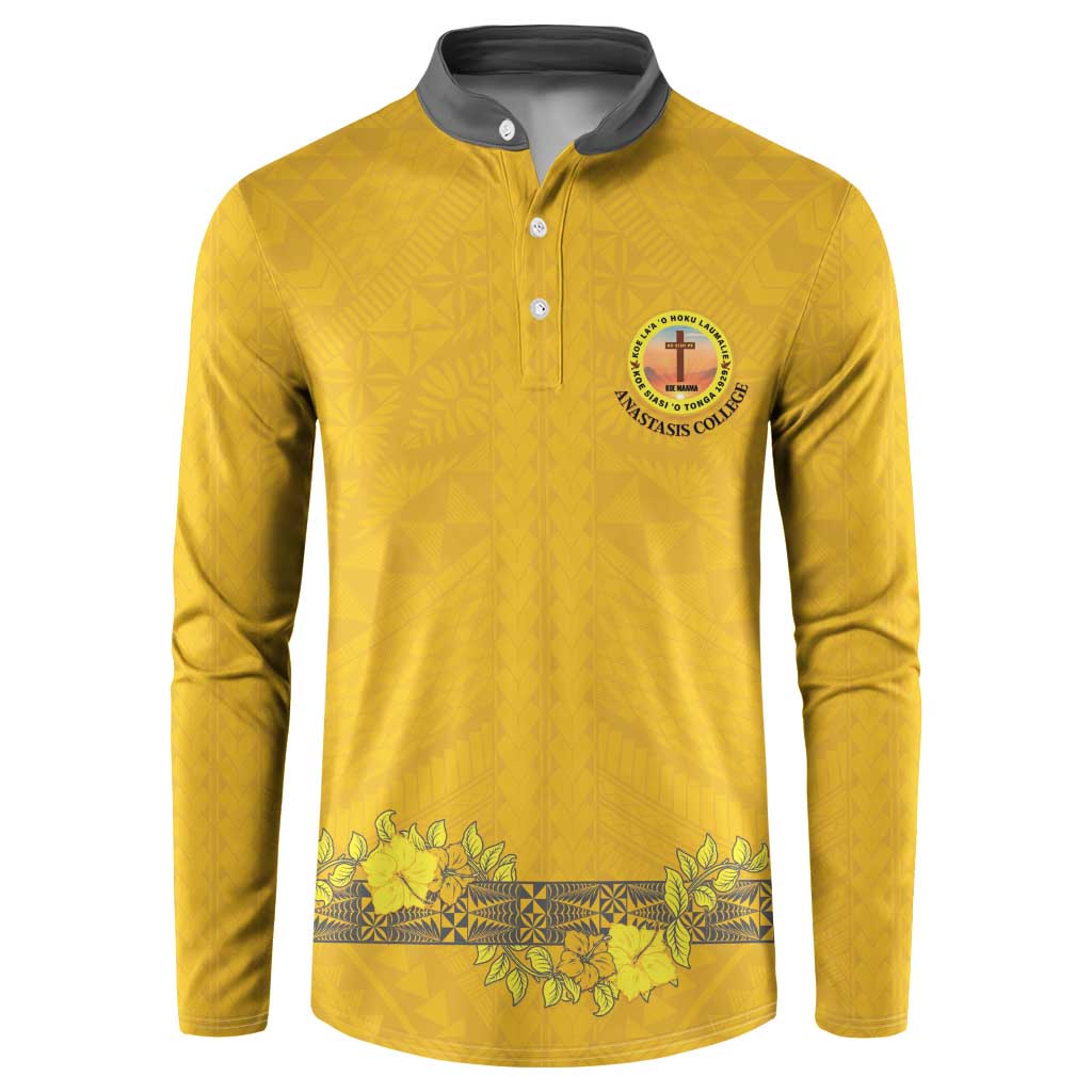Tonga Anastasis College Button Sweatshirt Tongan Ngatu Kupesi Pattern LT05 Yellow - Polynesian Pride
