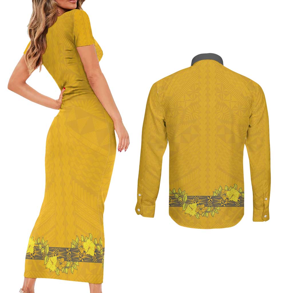 Tonga Anastasis College Couples Matching Short Sleeve Bodycon Dress and Long Sleeve Button Shirt Tongan Ngatu Kupesi Pattern LT05 - Polynesian Pride