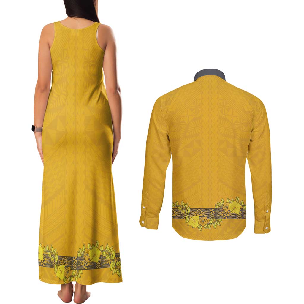Tonga Anastasis College Couples Matching Tank Maxi Dress and Long Sleeve Button Shirt Tongan Ngatu Kupesi Pattern LT05 - Polynesian Pride