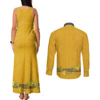 Tonga Anastasis College Couples Matching Tank Maxi Dress and Long Sleeve Button Shirt Tongan Ngatu Kupesi Pattern LT05 - Polynesian Pride