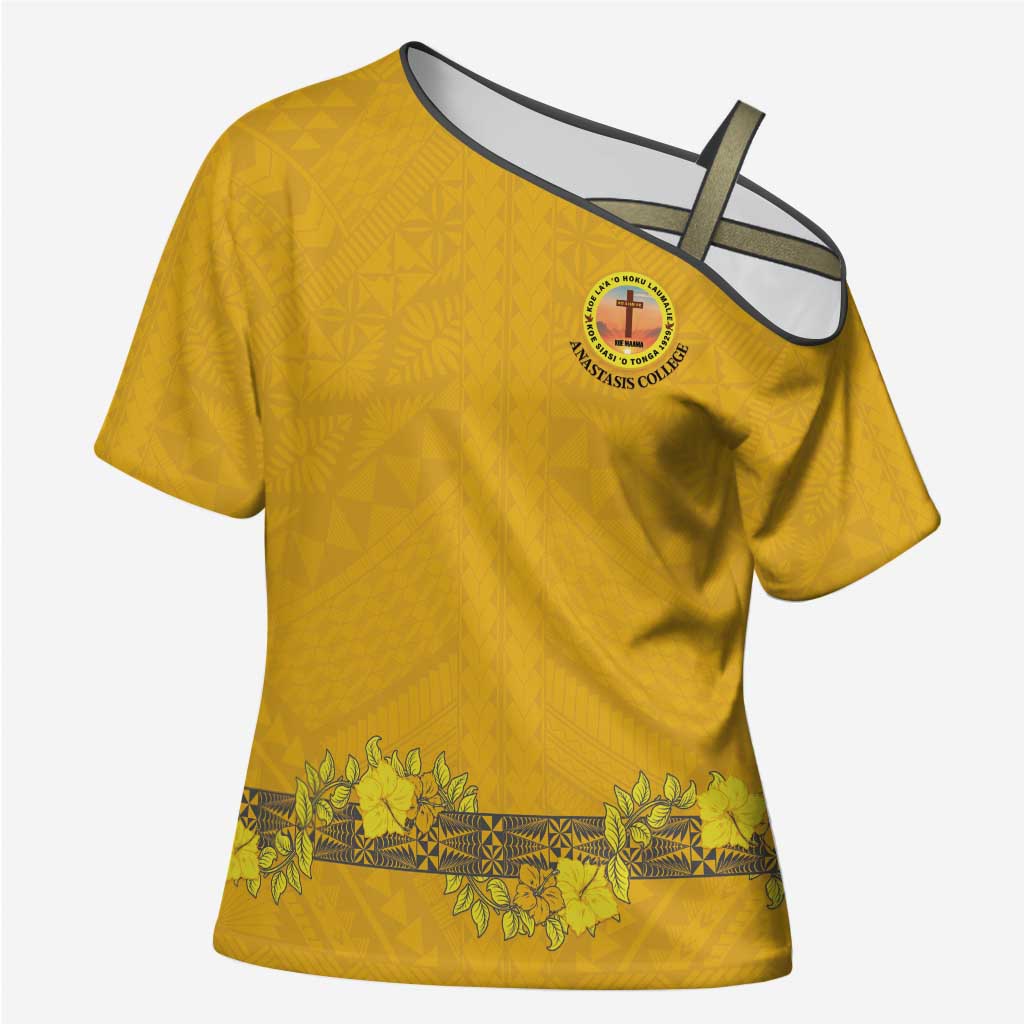 Tonga Anastasis College Cross Shoulder Shirt Tongan Ngatu Kupesi Pattern - Polynesian Pride