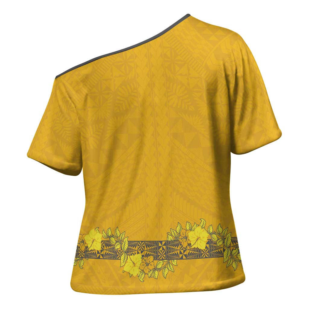 Tonga Anastasis College Cross Shoulder Shirt Tongan Ngatu Kupesi Pattern LT05 - Polynesian Pride