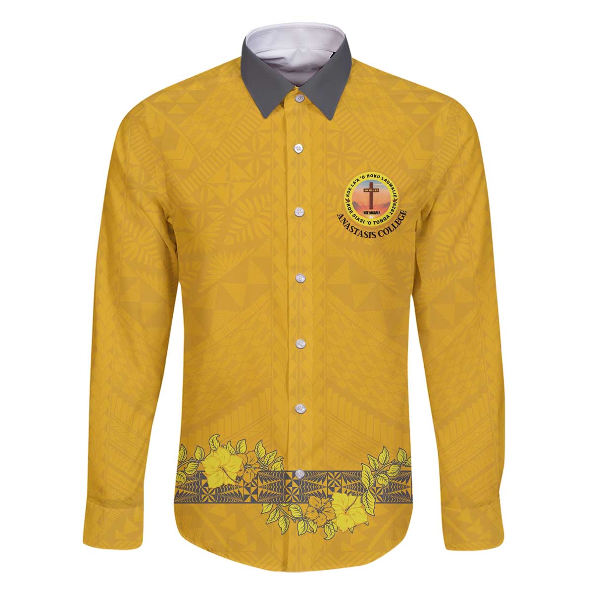 Tonga Anastasis College Family Matching Off The Shoulder Long Sleeve Dress and Hawaiian Shirt Tongan Ngatu Kupesi Pattern - Polynesian Pride