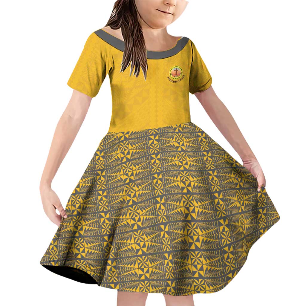 Tonga Anastasis College Family Matching Off Shoulder Short Dress and Hawaiian Shirt Tongan Ngatu Kupesi Pattern - Polynesian Pride