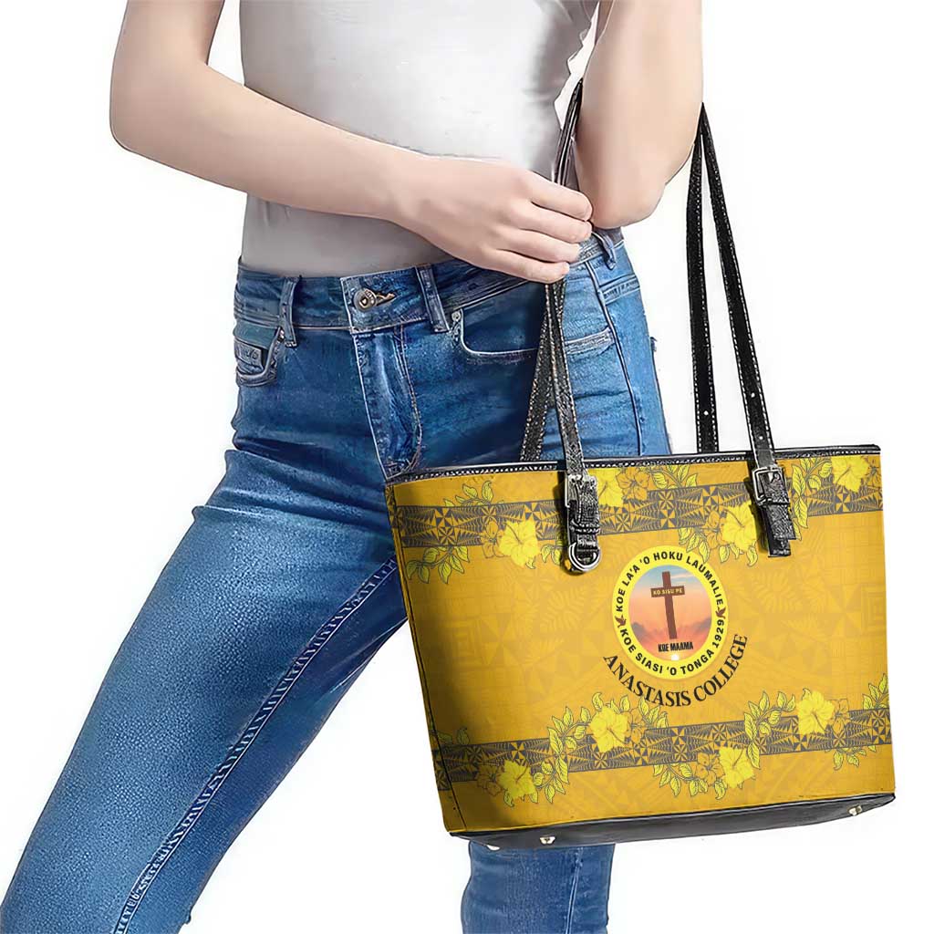 Tonga Anastasis College Leather Tote Bag Tongan Ngatu Kupesi Pattern - Polynesian Pride