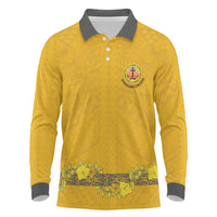 Tonga Anastasis College Long Sleeve Polo Shirt Tongan Ngatu Kupesi Pattern LT05 Yellow - Polynesian Pride