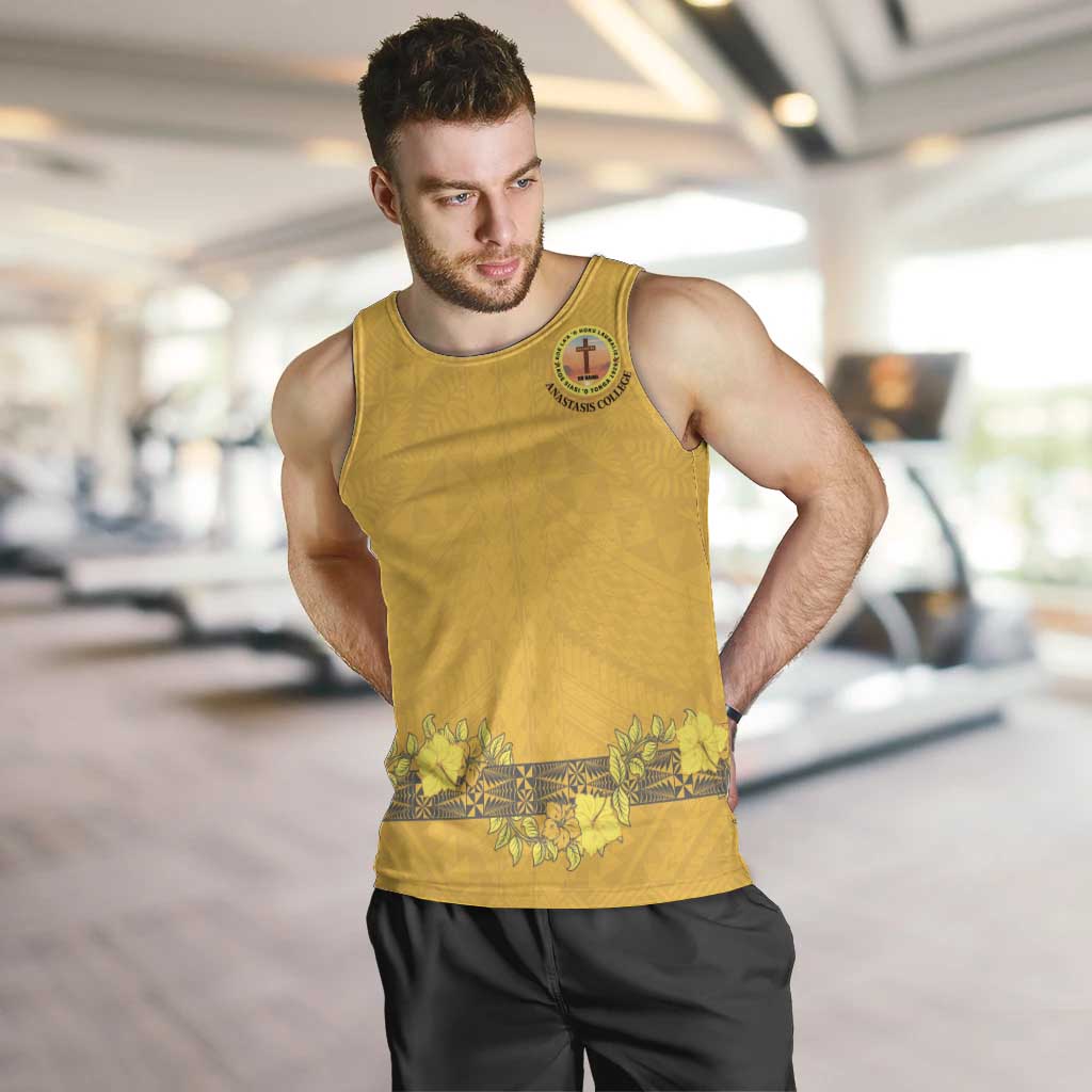 Tonga Anastasis College Men Tank Top Tongan Ngatu Kupesi Pattern LT05 Yellow - Polynesian Pride
