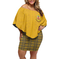 Tonga Anastasis College Off Shoulder Short Dress Tongan Ngatu Kupesi Pattern - Polynesian Pride