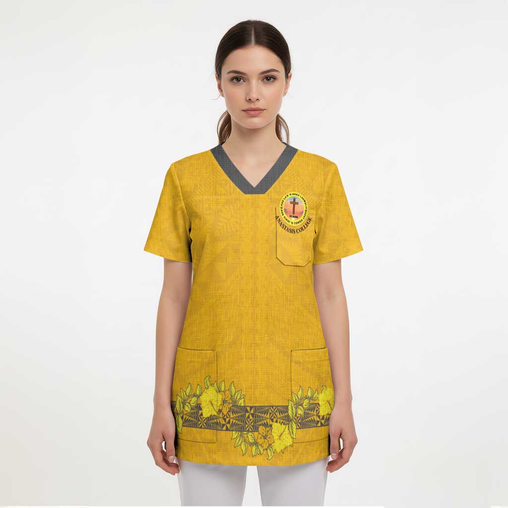 Tonga Anastasis College Scrub Top Tongan Ngatu Kupesi Pattern LT05 - Polynesian Pride