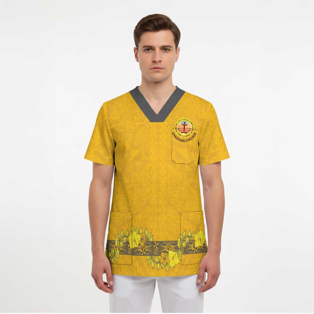 Tonga Anastasis College Scrub Top Tongan Ngatu Kupesi Pattern LT05 - Polynesian Pride