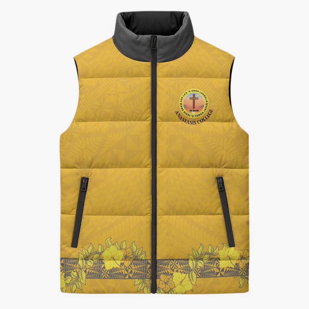 Tonga Anastasis College Sleeveless Puffer Jacket Tongan Ngatu Kupesi Pattern - Polynesian Pride