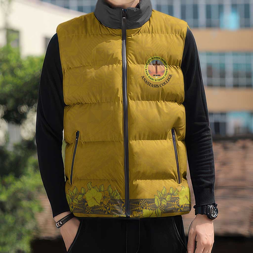 Tonga Anastasis College Sleeveless Puffer Jacket Tongan Ngatu Kupesi Pattern LT05 - Polynesian Pride