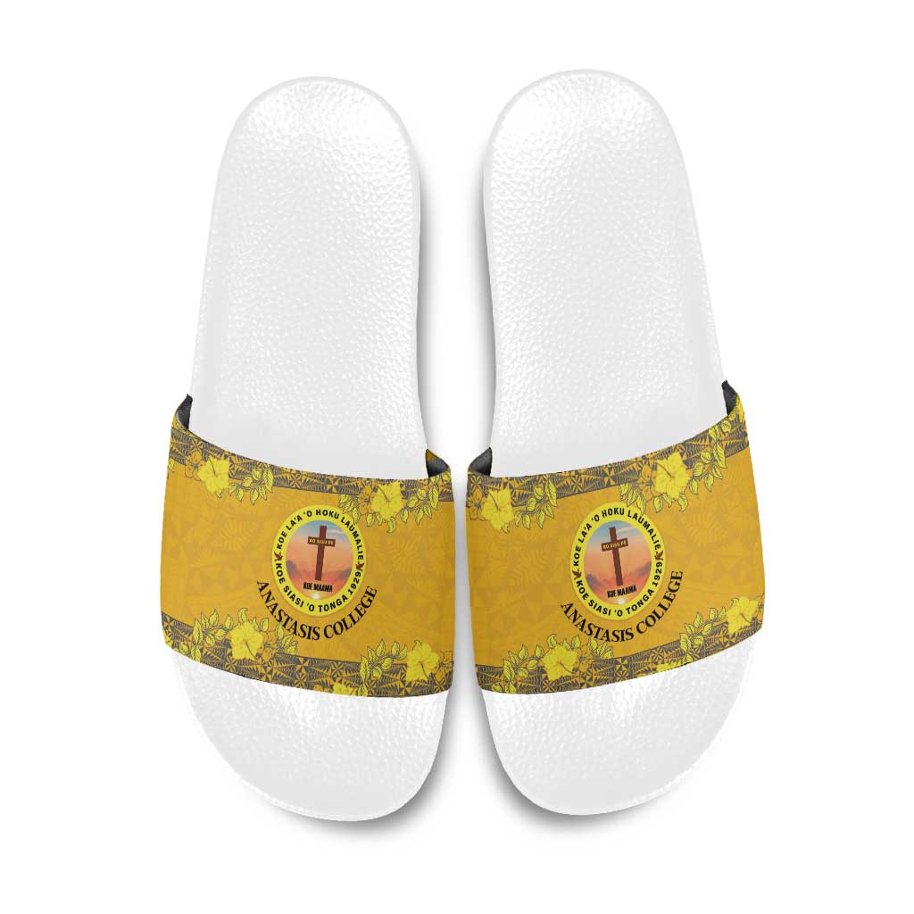 Tonga Anastasis College Slide Sandals Tongan Ngatu Kupesi Pattern - Polynesian Pride