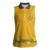 Tonga Anastasis College Women Sleeveless Polo Shirt Tongan Ngatu Kupesi Pattern LT05 Female Yellow - Polynesian Pride