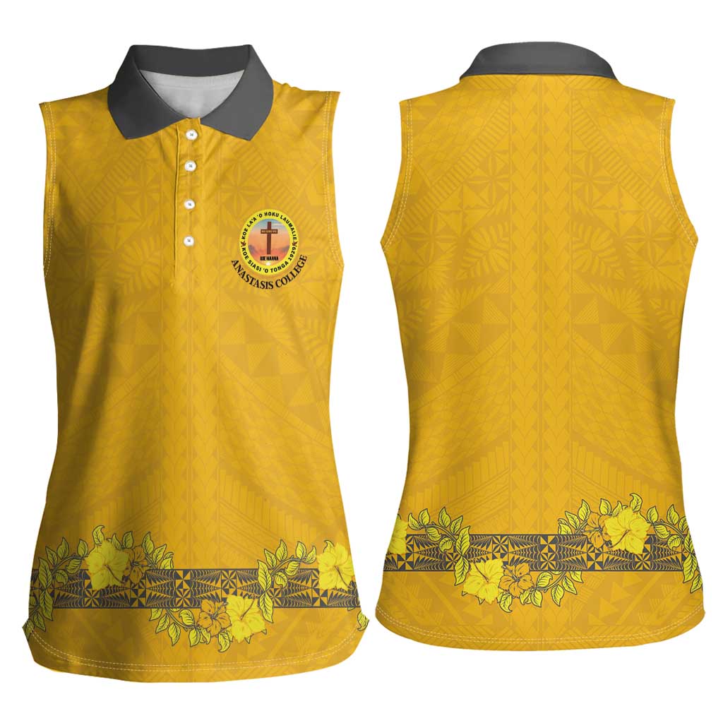 Tonga Anastasis College Women Sleeveless Polo Shirt Tongan Ngatu Kupesi Pattern LT05 - Polynesian Pride