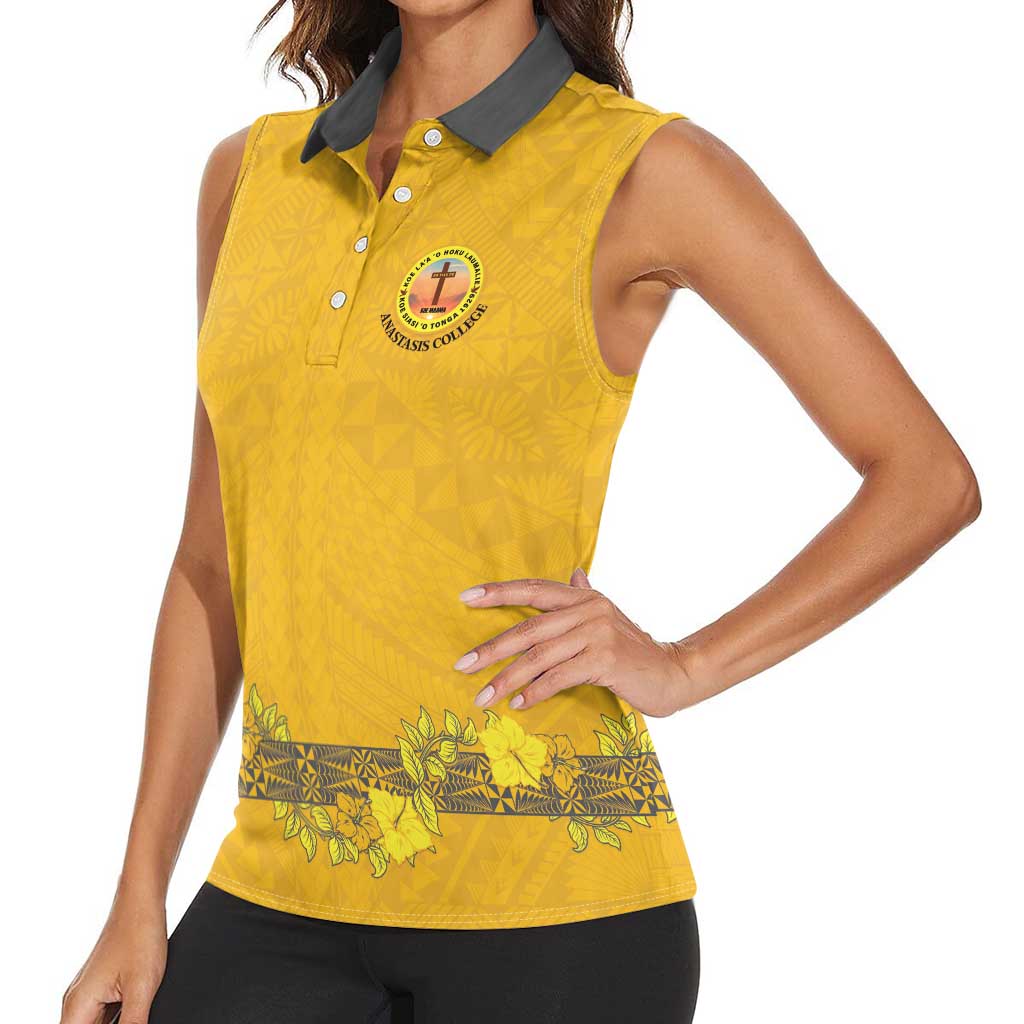 Tonga Anastasis College Women Sleeveless Polo Shirt Tongan Ngatu Kupesi Pattern LT05 - Polynesian Pride
