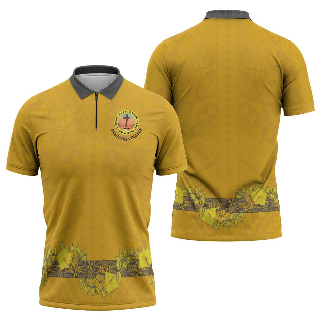 Tonga Anastasis College Zipper Polo Shirt Tongan Ngatu Kupesi Pattern LT05 - Polynesian Pride