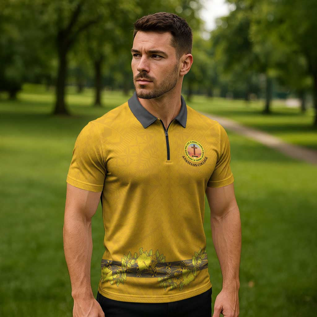 Tonga Anastasis College Zipper Polo Shirt Tongan Ngatu Kupesi Pattern LT05 - Polynesian Pride