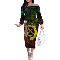 Personalised Vanuatu Custom Chiefs Day Family Matching Off Shoulder Long Sleeve Dress and Hawaiian Shirt Pig Tusk Simple Style LT05 Mom's Dress Black - Polynesian Pride